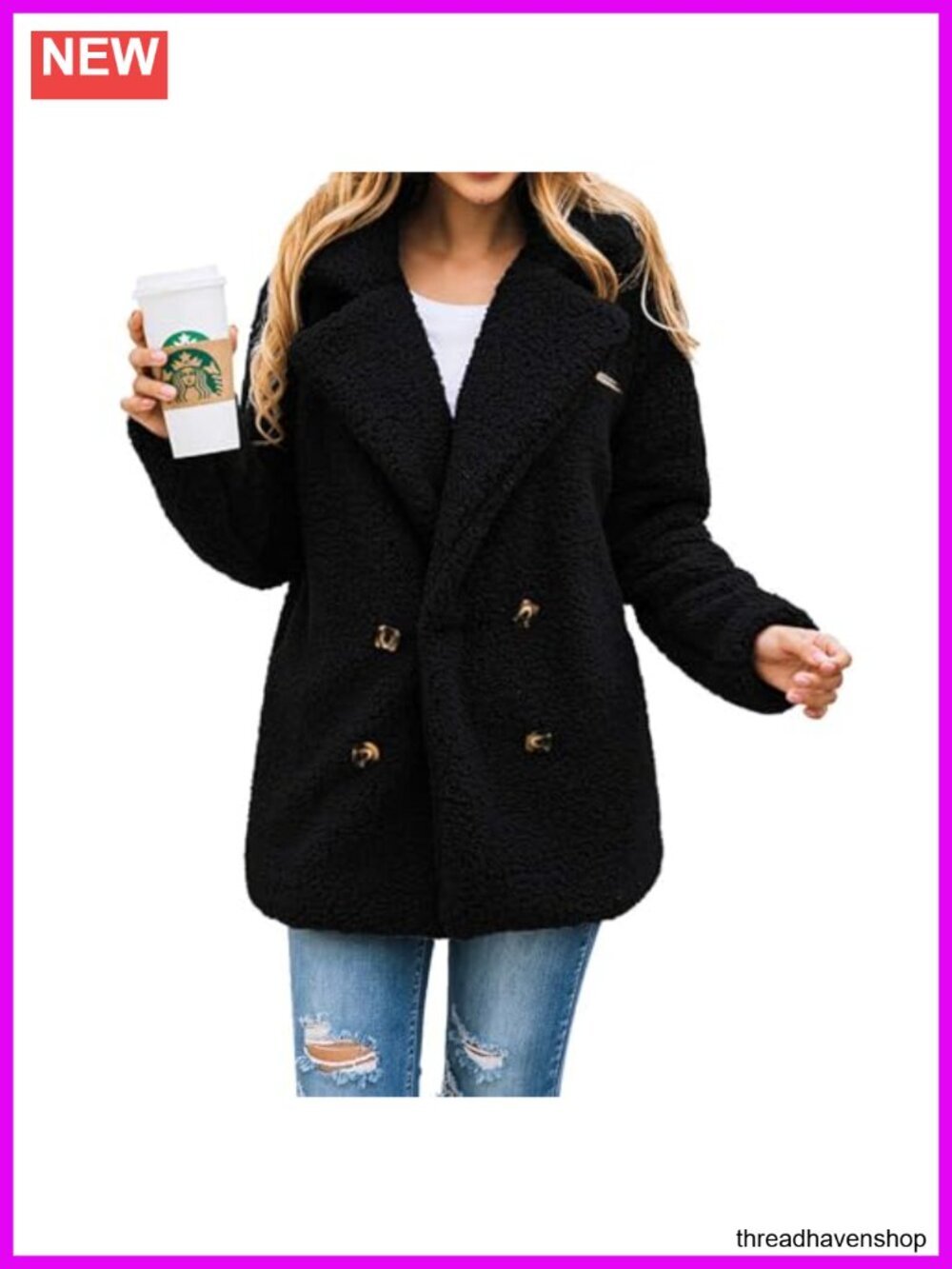 Women's Oversized Sherpa Fleece Coat with Pockets Faux Fur Jacket